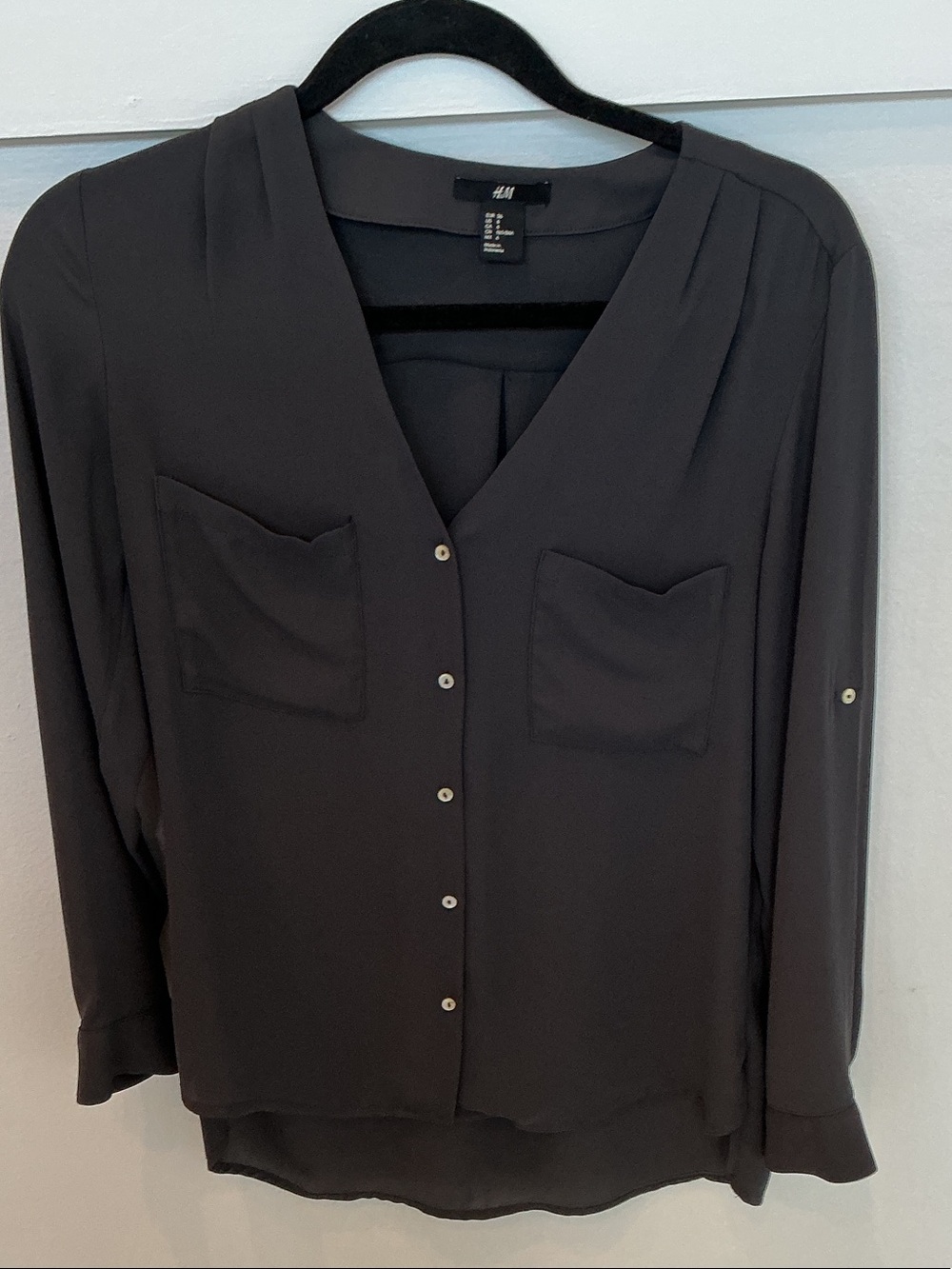 H&M Black Long-Sleeve Button-Front Blouse